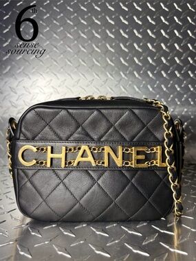 Chanel Quilted Enchained Logo Camera Bag in Black